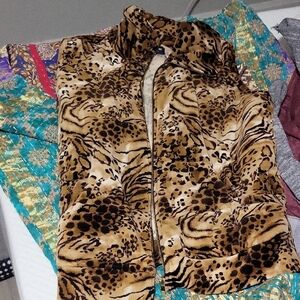 Jones New York Brown Teddy Jacket with Soft Animal Print